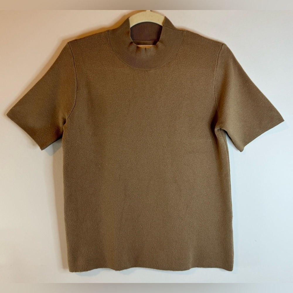 Lili Sidonio Women’s Brown Short Sleeve Mock Neck Sweater Size M